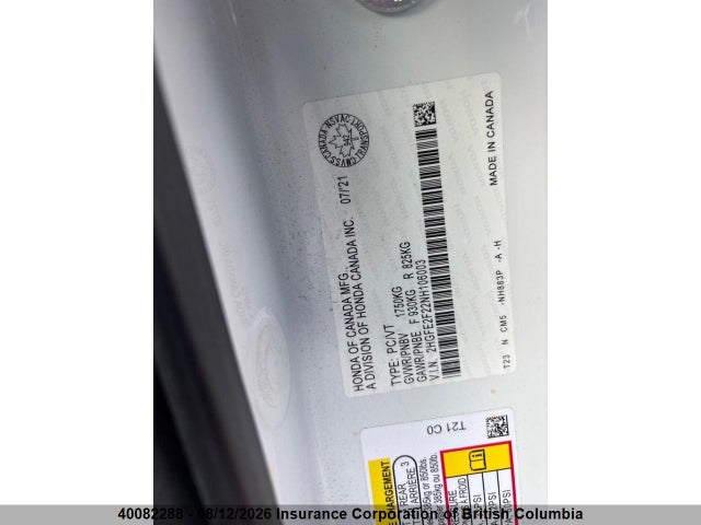 Продажа на аукционе авто 2022 Honda Civic, vin: 2HGFE2F22NH106003, номер лота: 40082288