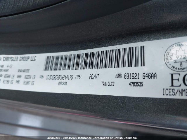 40082295 :رقم المزاد ، 1C3CCBCG8CN244175 vin ، 2012 Chrysler 200 مزاد بيع