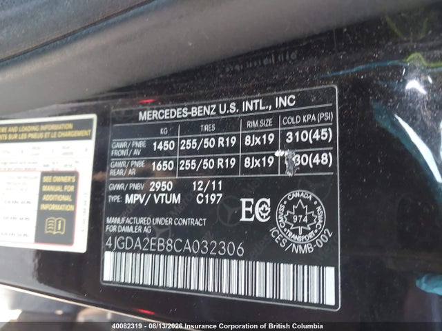 Продаж на аукціоні авто 2012 Mercedes-benz Ml 350 Bluetec, vin: 4JGDA2EB8CA032306, номер лоту: 40082319