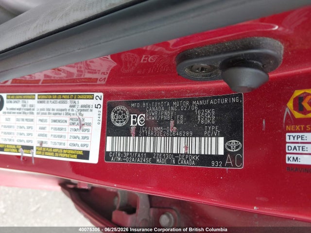 Aukcja sprzedaży 2006 Toyota Corolla Ce/le/s, vin: 2T1BR32E26C646289, numer aukcji: 40075306