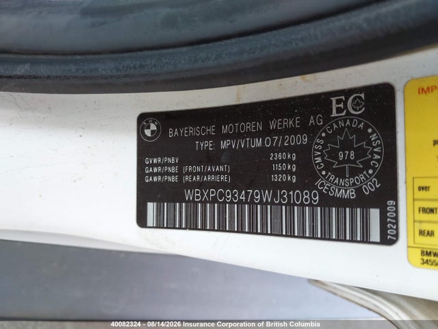 Aukcja sprzedaży 2009 Bmw X3, vin: WBXPC93479WJ31089, numer aukcji: 40082324