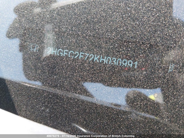40078278 :رقم المزاد ، 2HGFC2F72KH030991 vin ، 2019 Honda Civic Ex مزاد بيع