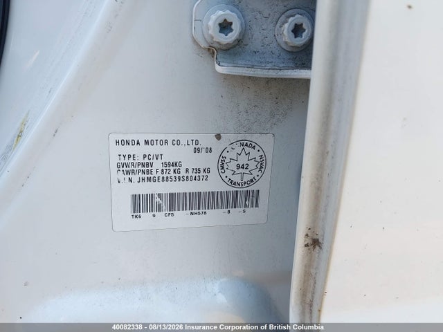Aukcja sprzedaży 2009 Honda Fit, vin: JHMGE88539S804372, numer aukcji: 40082338