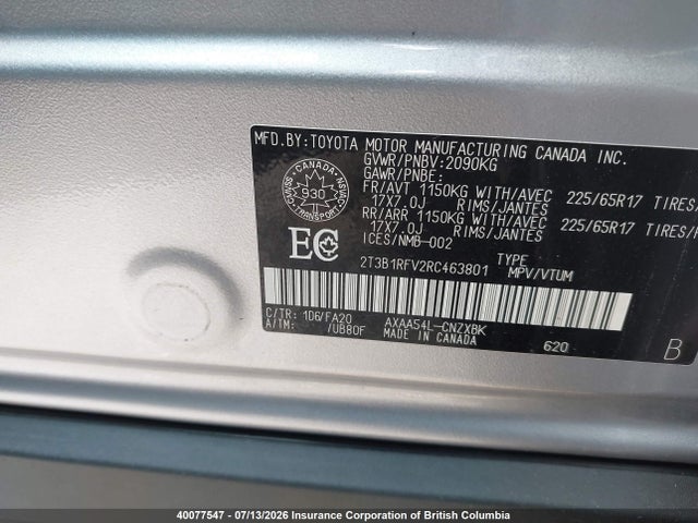 40077547 :رقم المزاد ، 2T3B1RFV2RC463801 vin ، 2024 Toyota Rav4 Le مزاد بيع