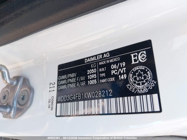 2019 Mercedes-benz A 220 4matic მანქანა იყიდება აუქციონზე, vin: WDD3G4FB1KW028212, აუქციონის ნომერი: 40082361
