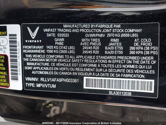 Vinfast Vf 8 Plus 2023 RLLV1AFA9PH003361 Image 9