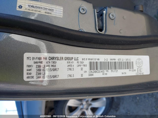 Auction sale of the 2012 Jeep Compass, vin: 1C4NJDABXCD614433, lot number: 40082368