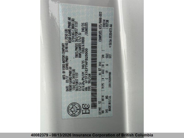 1FTFX1EF7HFB25000 Ford F150