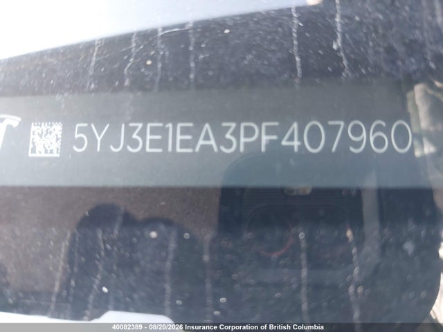 2023 Tesla Model 3 Rwd მანქანა იყიდება აუქციონზე, vin: 5YJ3E1EA3PF407960, აუქციონის ნომერი: 40082389