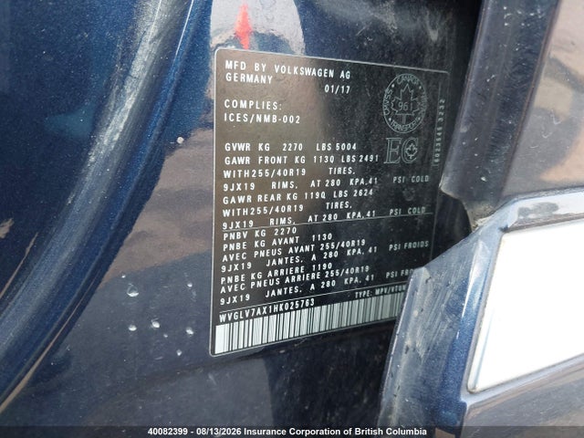 Продаж на аукціоні авто 2017 Volkswagen Tiguan Highline, vin: WVGLV7AX1HK025763, номер лоту: 40082399