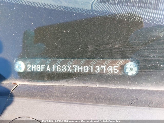 2007 Honda Civic მანქანა იყიდება აუქციონზე, vin: 2HGFA163X7H013795, აუქციონის ნომერი: 40082443