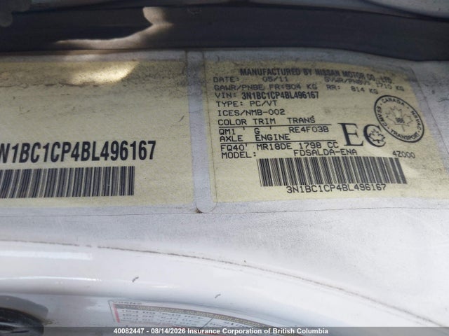 Aukcja sprzedaży 2011 Nissan Versa, vin: 3N1BC1CP4BL496167, numer aukcji: 40082447
