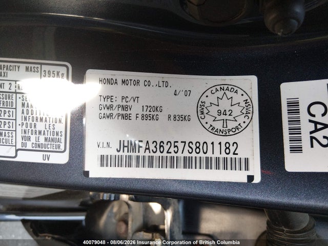 Aukcja sprzedaży 2007 Honda Civic Hybrid, vin: JHMFA36257S801182, numer aukcji: 40079048