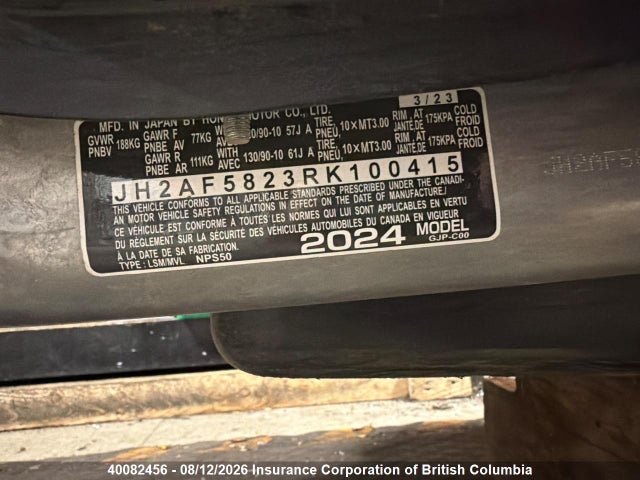 40082456 :رقم المزاد ، JH2AF5823RK100415 vin ، 2024 Honda Nps50 مزاد بيع