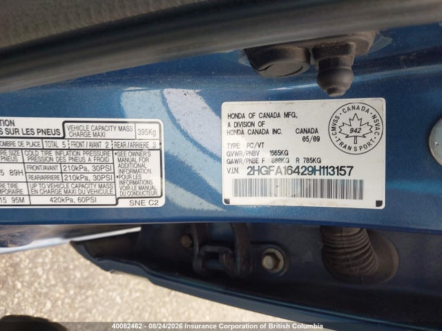Aukcja sprzedaży 2009 Honda Civic, vin: 2HGFA16429H113157, numer aukcji: 40082462
