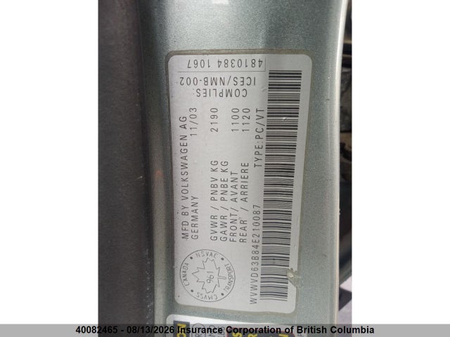 Aukcja sprzedaży 2004 Volkswagen Passat Gls 1.8t, vin: WVWVD63B84E210087, numer aukcji: 40082465
