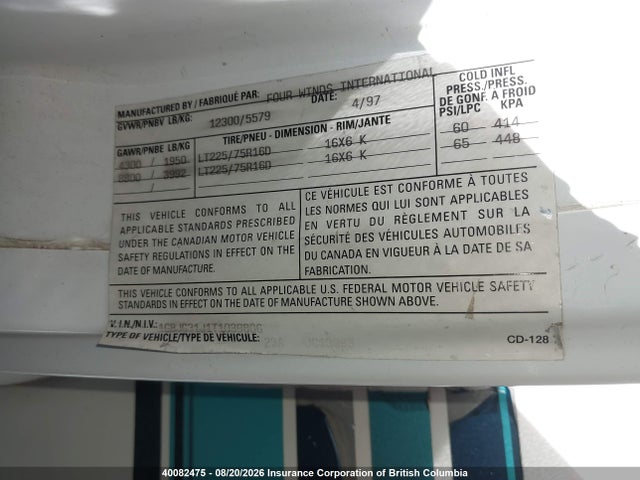 40082475 :رقم المزاد ، 1GBJG31J1T1039806 vin ، 1998 Chevrolet G30 مزاد بيع