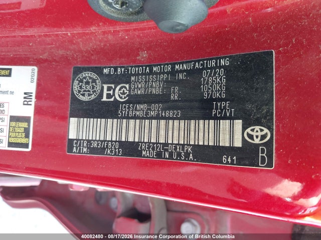 Toyota COROLLA LE 2021 5YFBPMBE3MP148823 Image 9