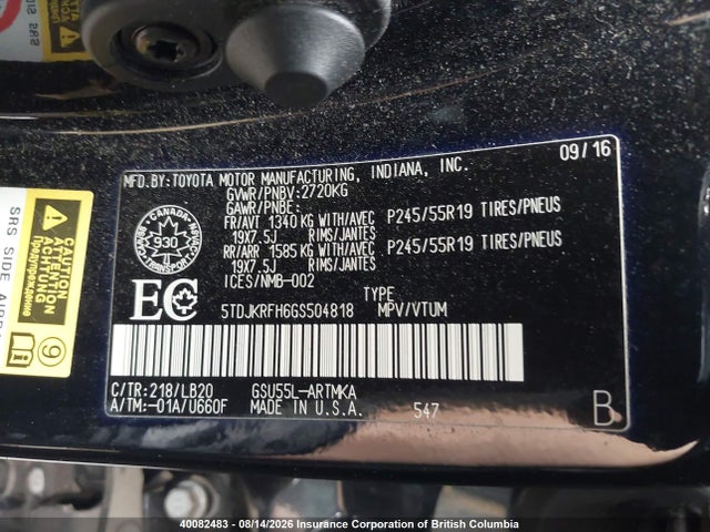 Aukcja sprzedaży 2016 Toyota Highlander Xle, vin: 5TDJKRFH6GS504818, numer aukcji: 40082483