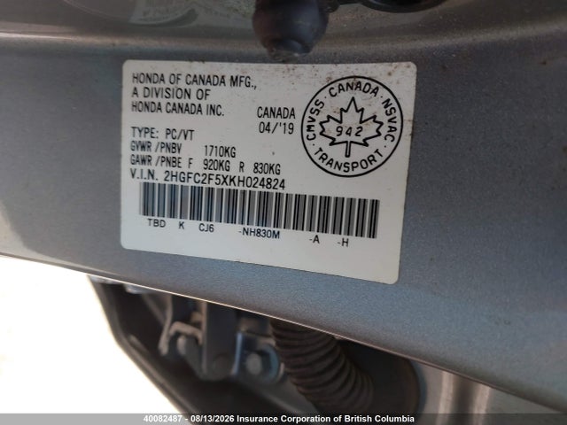 Aukcja sprzedaży 2019 Honda Civic, vin: 2HGFC2F5XKH024824, numer aukcji: 40082487