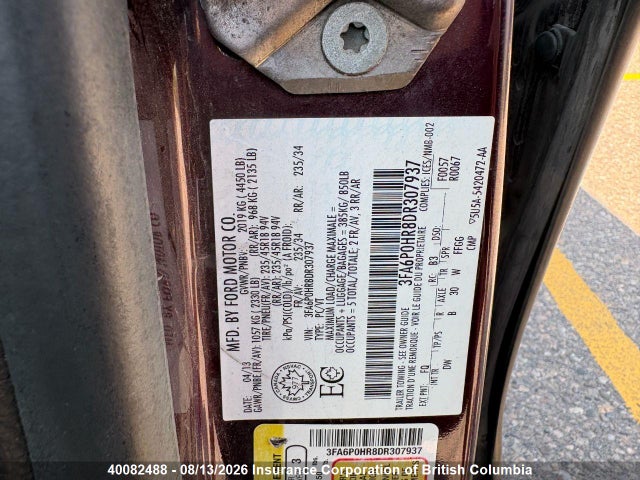 40082488 :رقم المزاد ، 3FA6P0HR8DR307937 vin ، 2013 Ford Fusion Se مزاد بيع