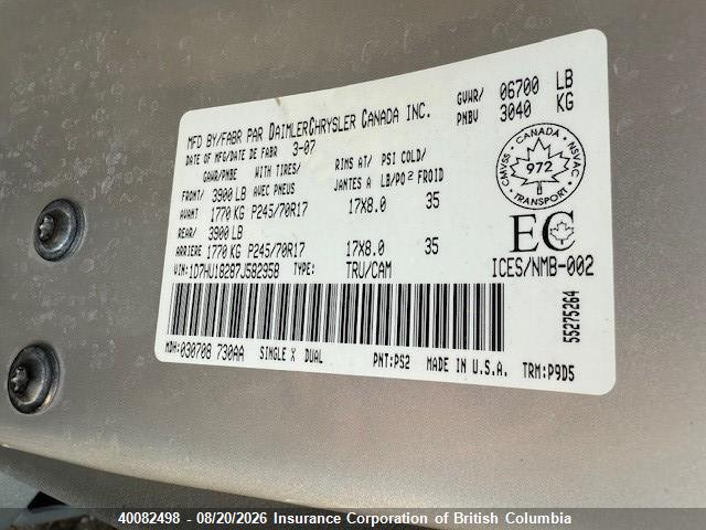 Aukcja sprzedaży 2007 Dodge Ram 1500 St/slt, vin: 1D7HU18287J582958, numer aukcji: 40082498