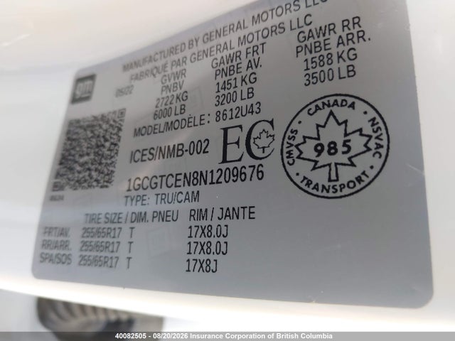 Продаж на аукціоні авто 2022 Chevrolet Colorado Lt, vin: 1GCGTCEN8N1209676, номер лоту: 40082505