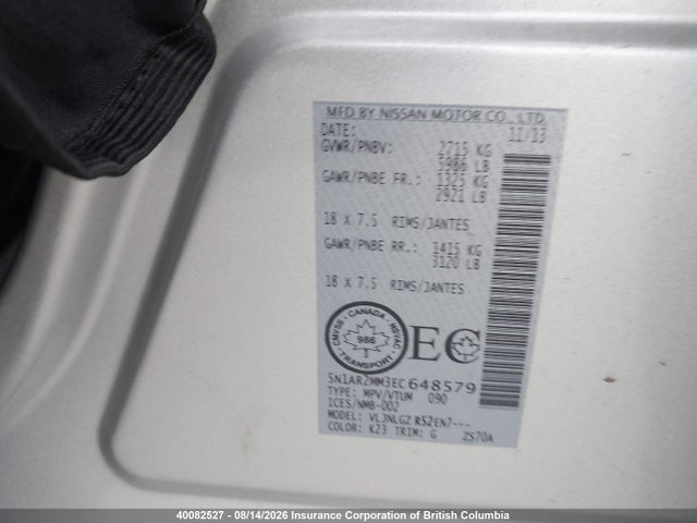 Aukcja sprzedaży 2014 Nissan Pathfinder S/sv/sl/platinum, vin: 5N1AR2MM3EC648579, numer aukcji: 40082527