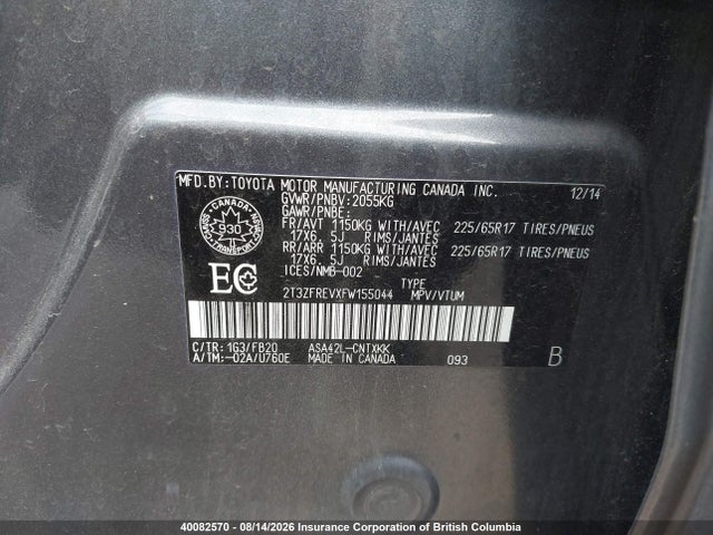 40082570 :رقم المزاد ، 2T3ZFREVXFW155044 vin ، 2015 Toyota Rav4 مزاد بيع