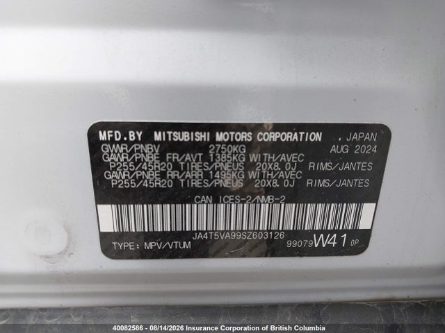 Aukcja sprzedaży 2025 Mitsubishi Outlander Se, vin: JA4T5VA99SZ603126, numer aukcji: 40082586