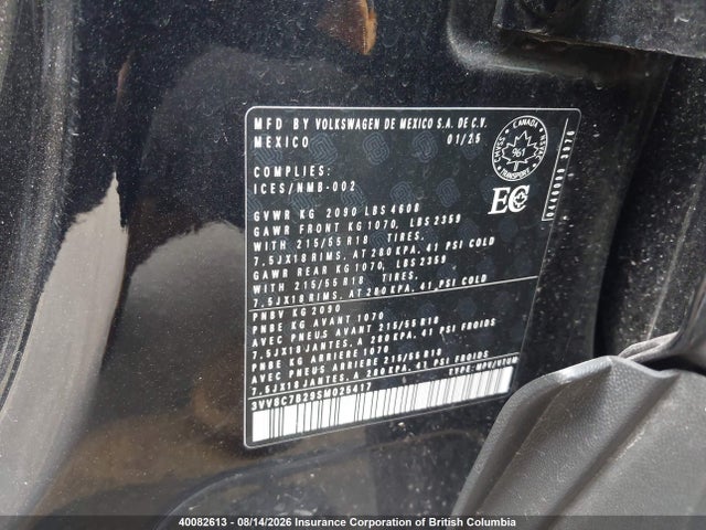 Aukcja sprzedaży 2025 Volkswagen Taos, vin: 3VV8C7B29SM025417, numer aukcji: 40082613