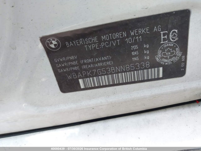 Продаж на аукціоні авто 2011 Bmw 328 Xi, vin: WBAPK7G53BNN85338, номер лоту: 40080439