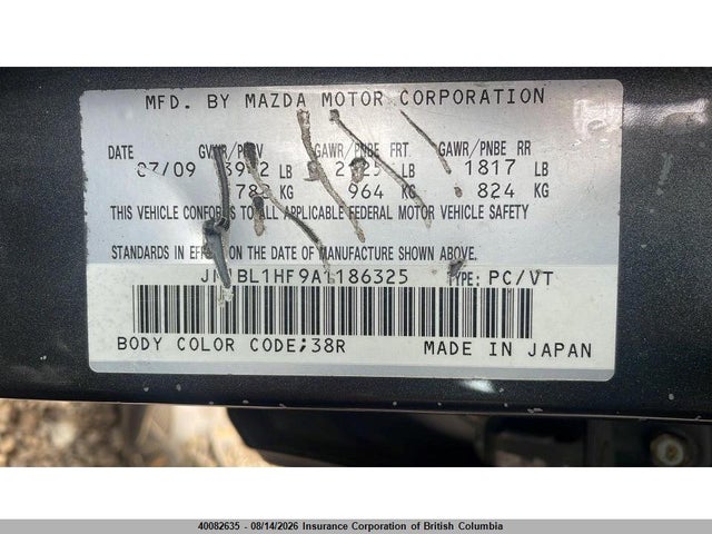 Aukcja sprzedaży 2010 Mazda 3 I, vin: JM1BL1HF9A1186325, numer aukcji: 40082635