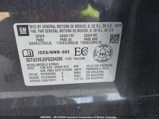 Продажа на аукционе авто 2015 Gmc Sierra K1500 Slt, vin: 3GTU2VEJ5FG284286, номер лота: 40082662