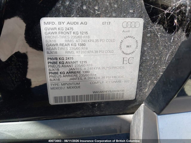 Aukcja sprzedaży 2018 Audi Q5 Premium, vin: WA1ANAFY5J2034735, numer aukcji: 40073003