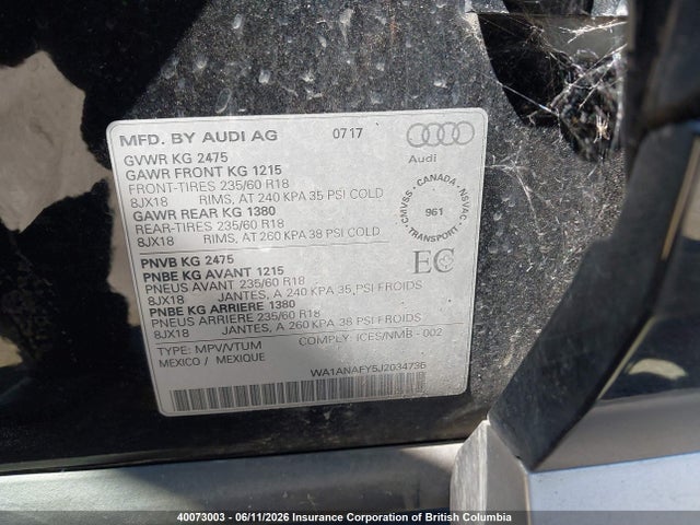 Aukcja sprzedaży 2018 Audi Q5 Premium, vin: WA1ANAFY5J2034735, numer aukcji: 40073003