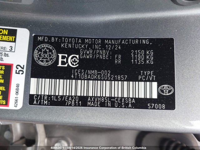 2025 Toyota Camry მანქანა იყიდება აუქციონზე, vin: 4T1DBADK6SU521857, აუქციონის ნომერი: 40082671