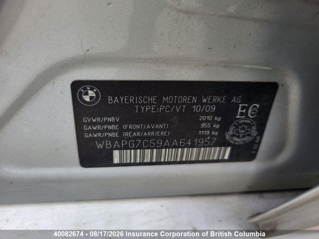 Aukcja sprzedaży 2010 Bmw 323i, vin: WBAPG7C59AA641957, numer aukcji: 40082674
