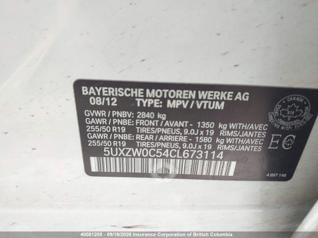Aukcja sprzedaży 2012 Bmw X5 Xdrive35d, vin: 5UXZW0C54CL673114, numer aukcji: 40081205