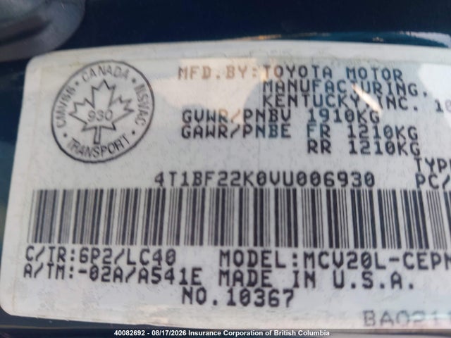 Aukcja sprzedaży 1997 Toyota Camry, vin: 4T1BF22K0VU006930, numer aukcji: 40082692