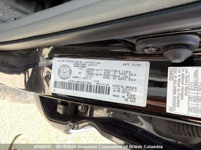 40082695 :رقم المزاد ، JTEBT14R630017061 vin ، 2003 Toyota 4runner Sr5/sport مزاد بيع