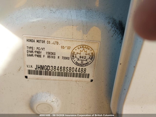 Aukcja sprzedaży 2008 Honda Fit, vin: JHMGD38468S804488, numer aukcji: 40081658
