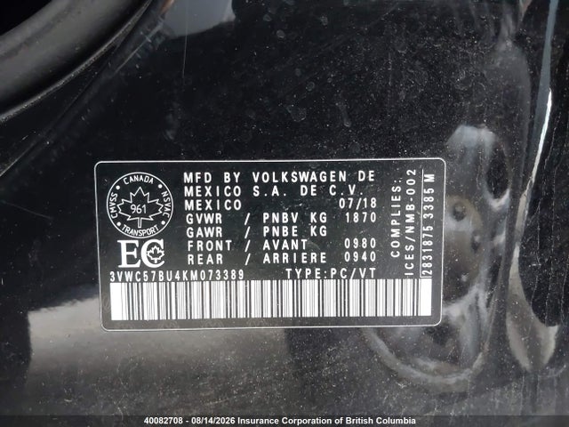 Aukcja sprzedaży 2019 Volkswagen Jetta, vin: 3VWC57BU4KM073389, numer aukcji: 40082708