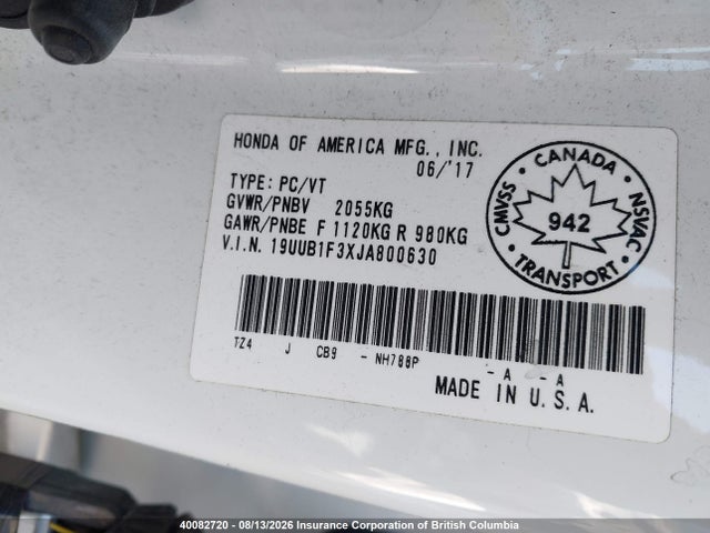 Продаж на аукціоні авто 2018 Acura Tlx, vin: 19UUB1F3XJA800630, номер лоту: 40082720