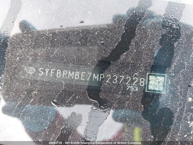40082725 :رقم المزاد ، 5YFBPMBE7MP237228 vin ، 2021 Toyota Corolla Le مزاد بيع