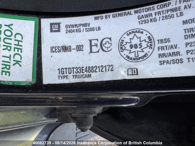 40082739 :رقم المزاد ، 1GTDT33E488212172 vin ، 2008 Gmc Canyon Sle مزاد بيع