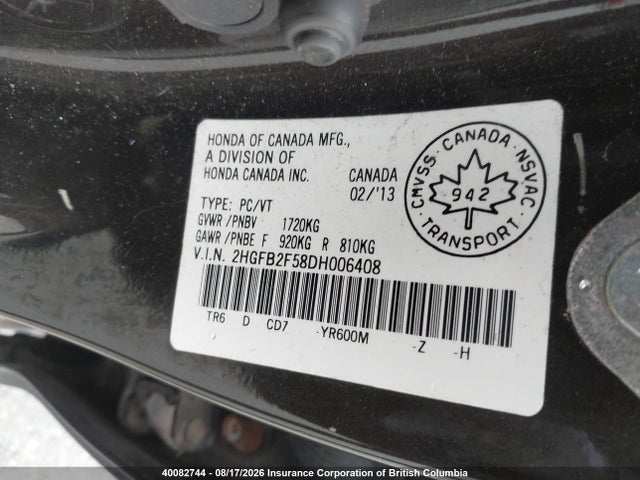 Aukcja sprzedaży 2013 Honda Civic, vin: 2HGFB2F58DH006408, numer aukcji: 40082744