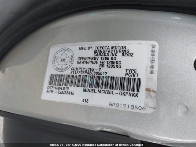Aukcja sprzedaży 2002 Toyota Camry, vin: 2T1FF28P42C885012, numer aukcji: 40082791