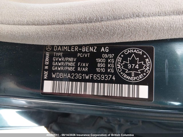40080511 :رقم المزاد ، WDBHA23G1WF659374 vin ، 1998 Mercedes-benz C 230 مزاد بيع