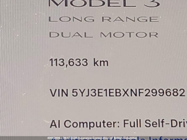 Продажа на аукционе авто 2022 Tesla Model 3 Long Range, vin: 5YJ3E1EBXNF299682, номер лота: 40082806